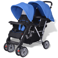 vidaXL Kinderwagen dubbel staal blauw en zwart