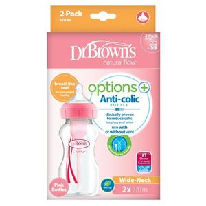 Dr. Brown's Options+ Anti-colic Brede Halsfles Duopack Roze 270 ml