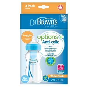 Dr. Brown's Options+ Anti-colic Brede Halsfles Duopack Blauw 270 ml