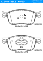 Remblokkenset, schijfrem ATE, u.a. für Toyota, Peugeot, Opel, Citroën
