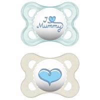 Schnuller Original, Silikon, Gr. 2, I love Mummy, blau, 2er Pack