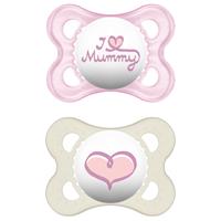 Schnuller Original, Silikon, Gr. 1, I love Mummy, pink, 2er Pack