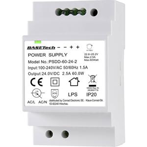 basetech PSDD-60-24-2 DIN-rail netvoeding 24 V 2.5 A 60 W 2 x