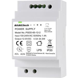 basetech PSDD-60-12-2 DIN-rail netvoeding 12 V 4.5 A 54 W 2 x