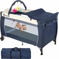 TECTAKE Kinderreisebett Hund mit Wickelauflage - Babyreisebett, Reisegitterbett, Reisebettchen - blau