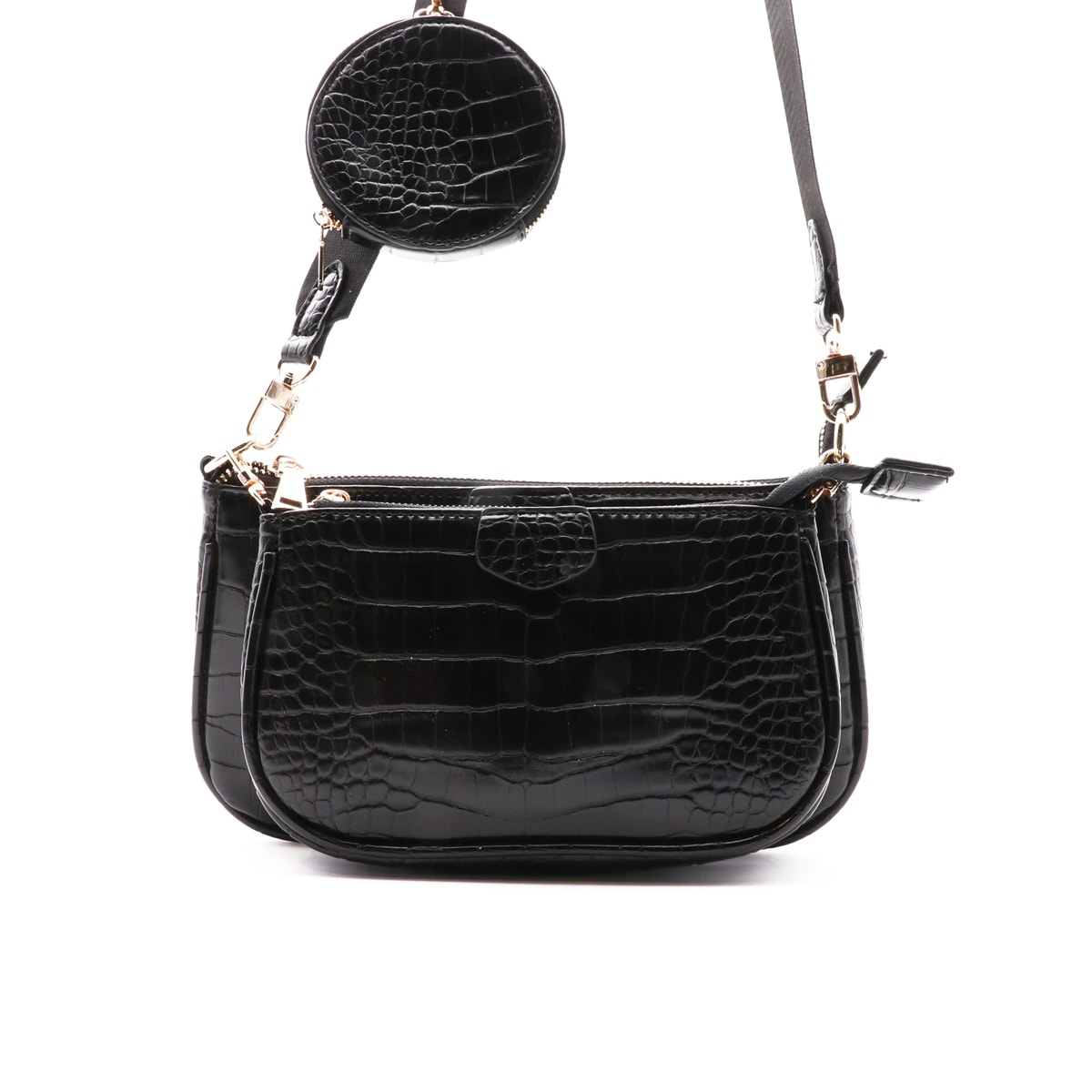 Expo XL Pochette Crossbody Tas, Zwart Croco