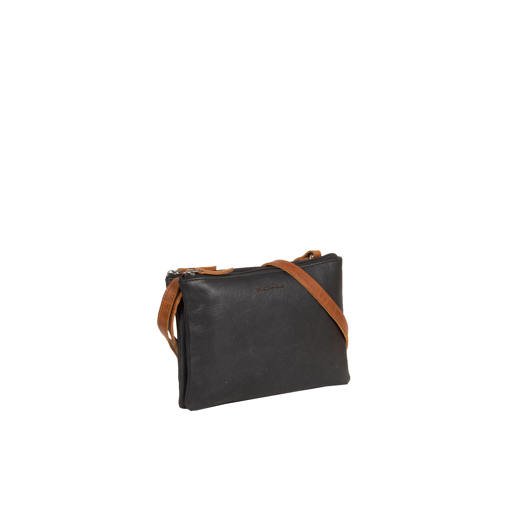 Justified Bags Dyon - Schoudertas - Crossbody Tas - Top Zip - 2 Tone - 25x4x18cm - Zwart