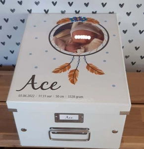 Geboortexpress.nl Geboortedoos met foto dreamcatcher - blauw