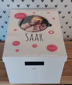 Geboortexpress.nl Geboortedoos met foto - roze dots