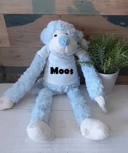 Geboortexpress.nl Knuffel slingeraapje 45 cm blauw (met naam)