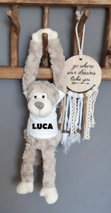 Geboortexpress.nl Knuffel slingeraapje 45 cm lichtbruin (met naam)