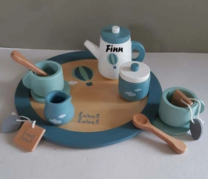 Geboortexpress.nl ''Label Label'' theeservies mint-blauw (met naam)