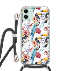 CaseCompany Bloemen tukan: iPhone 11 Transparant Hoesje met koord