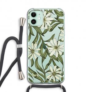 CaseCompany Wit bloemenpatroon: iPhone 11 Transparant Hoesje met koord