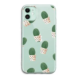 CaseCompany Cactusprint roze: iPhone 11 Transparant Hoesje
