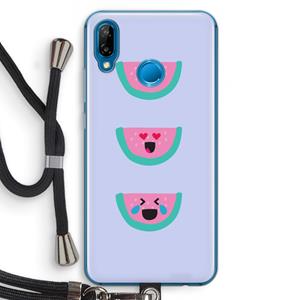 CaseCompany Smiley watermeloen: Huawei P20 Lite Transparant Hoesje met koord