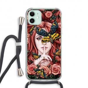 CaseCompany Lady Moth: iPhone 11 Transparant Hoesje met koord