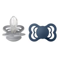 BIBS Fopspeen Supreme Cloud en Steel Blue silicone 6-36 maanden, 2 stuks