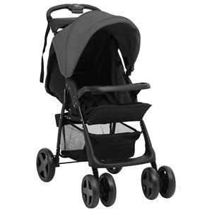 vidaXL Kinderwagen 3-in-1 staal donkergrijs en zwart