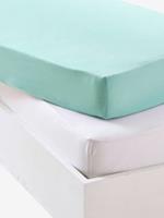 VERTBAUDET Set van twee babyhoeslakens uit rekbare jersey groenblauw + wit