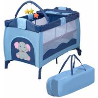 COSTWAY Reisebett klappbar | Babyreisebett | Kinderreisebett mit Rollen | Babybett | Kinderbett Inkl. Spielbogen/Tragetasche/Wickelauflage Blau - 