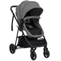 vidaXL Kinderwagen 2-in-1 staal lichtgrijs en zwart