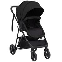 vidaXL Kinderwagen 2-in-1 staal antracietkleurig en zwart