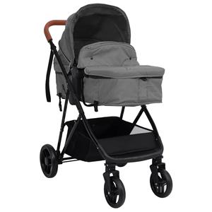 vidaXL Kinderwagen 3-in-1 staal lichtgrijs en zwart