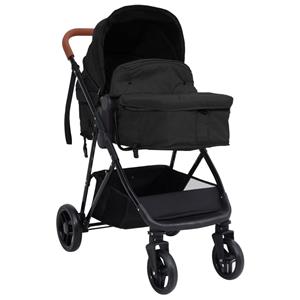 vidaXL Kinderwagen 3-in-1 staal antracietkleurig en zwart