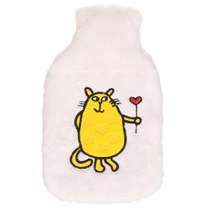 Cosy & Trendy Warmwaterkruik wit pluche met oranje katten/poezen afbeelding 2 liter -