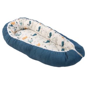 ULLENBOOM Knuffel Nest Wafel Piqué Blauwe Walvissen 55 x 95 cm
