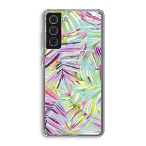 CaseCompany Tropical Palms Blue: Samsung Galaxy S21 FE Transparant Hoesje