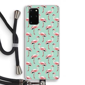 CaseCompany Flamingoprint groen: Samsung Galaxy S20 Plus Transparant Hoesje met koord