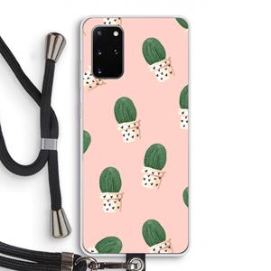 CaseCompany Cactusprint roze: Samsung Galaxy S20 Plus Transparant Hoesje met koord