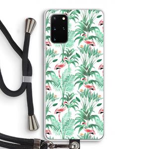 CaseCompany Flamingo bladeren: Samsung Galaxy S20 Plus Transparant Hoesje met koord