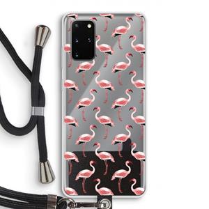 CaseCompany Flamingoprint groen: Samsung Galaxy S20 Plus Transparant Hoesje met koord