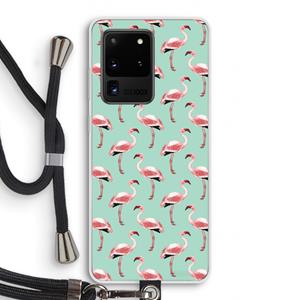 CaseCompany Flamingoprint groen: Samsung Galaxy S20 Ultra Transparant Hoesje met koord