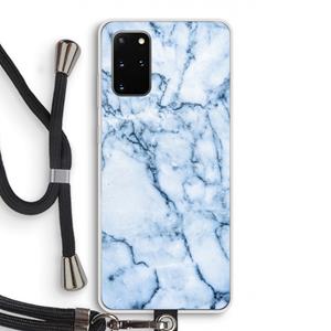 CaseCompany Blauw marmer: Samsung Galaxy S20 Plus Transparant Hoesje met koord