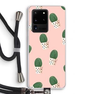 CaseCompany Cactusprint roze: Samsung Galaxy S20 Ultra Transparant Hoesje met koord