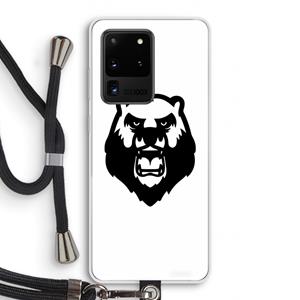 CaseCompany Angry Bear (white): Samsung Galaxy S20 Ultra Transparant Hoesje met koord