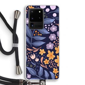 CaseCompany Flowers with blue leaves: Samsung Galaxy S20 Ultra Transparant Hoesje met koord