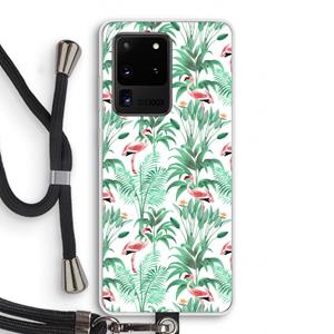 CaseCompany Flamingo bladeren: Samsung Galaxy S20 Ultra Transparant Hoesje met koord