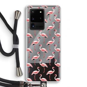 CaseCompany Flamingoprint groen: Samsung Galaxy S20 Ultra Transparant Hoesje met koord