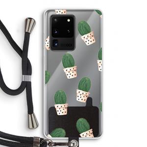 CaseCompany Cactusprint roze: Samsung Galaxy S20 Ultra Transparant Hoesje met koord