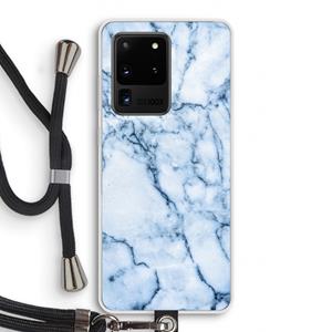 CaseCompany Blauw marmer: Samsung Galaxy S20 Ultra Transparant Hoesje met koord