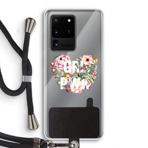 CaseCompany GRL PWR Flower: Samsung Galaxy S20 Ultra Transparant Hoesje met koord