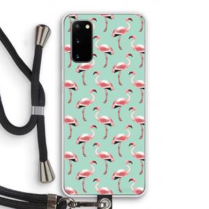 CaseCompany Flamingoprint groen: Samsung Galaxy S20 Transparant Hoesje met koord