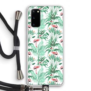 CaseCompany Flamingo bladeren: Samsung Galaxy S20 Transparant Hoesje met koord