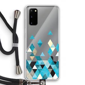 CaseCompany Gekleurde driehoekjes blauw: Samsung Galaxy S20 Transparant Hoesje met koord