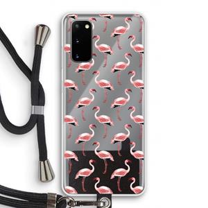 CaseCompany Flamingoprint groen: Samsung Galaxy S20 Transparant Hoesje met koord